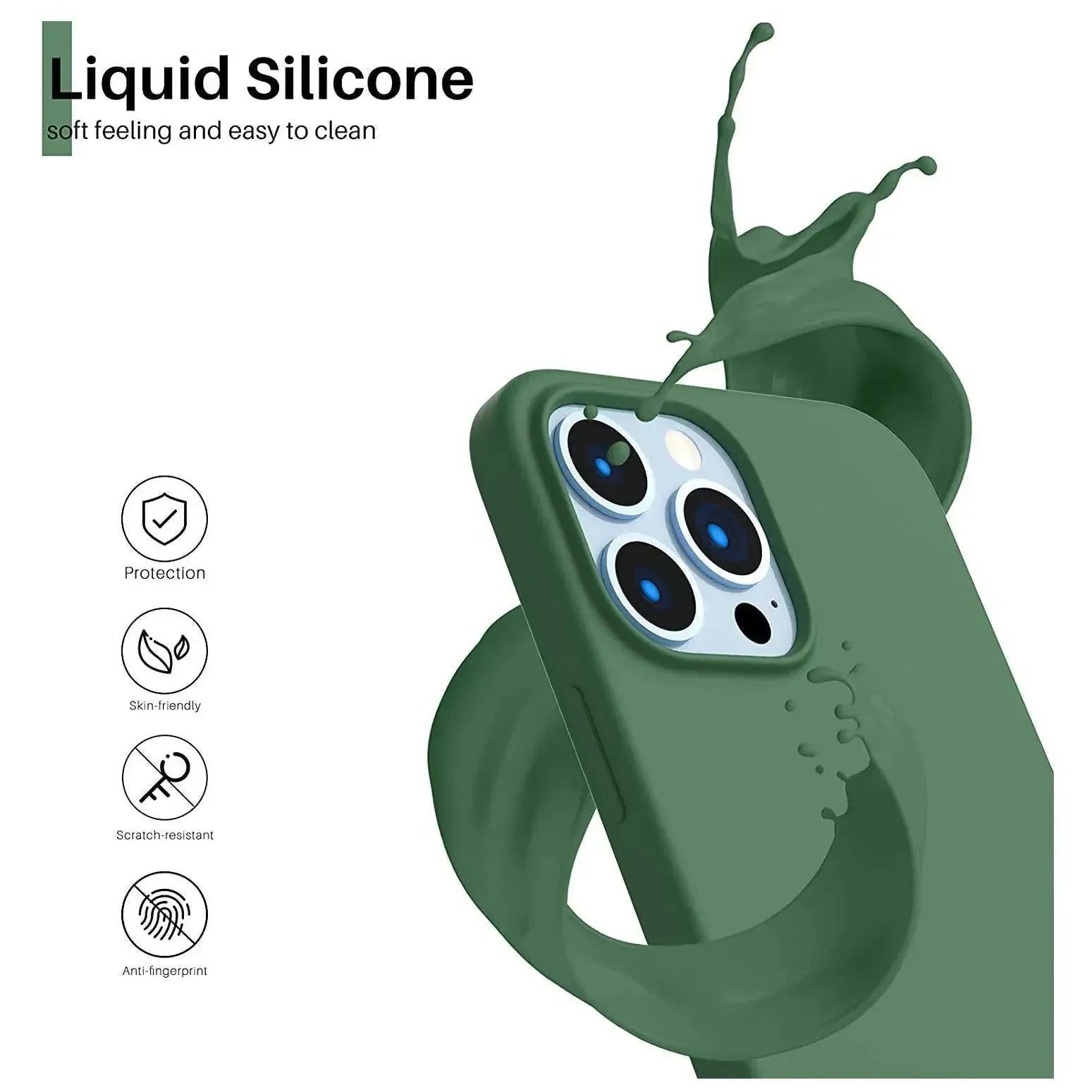 Liquid Silicone Case For Apple iPhone 13 Pro Max Luxury Shockproof Phone Cover Green