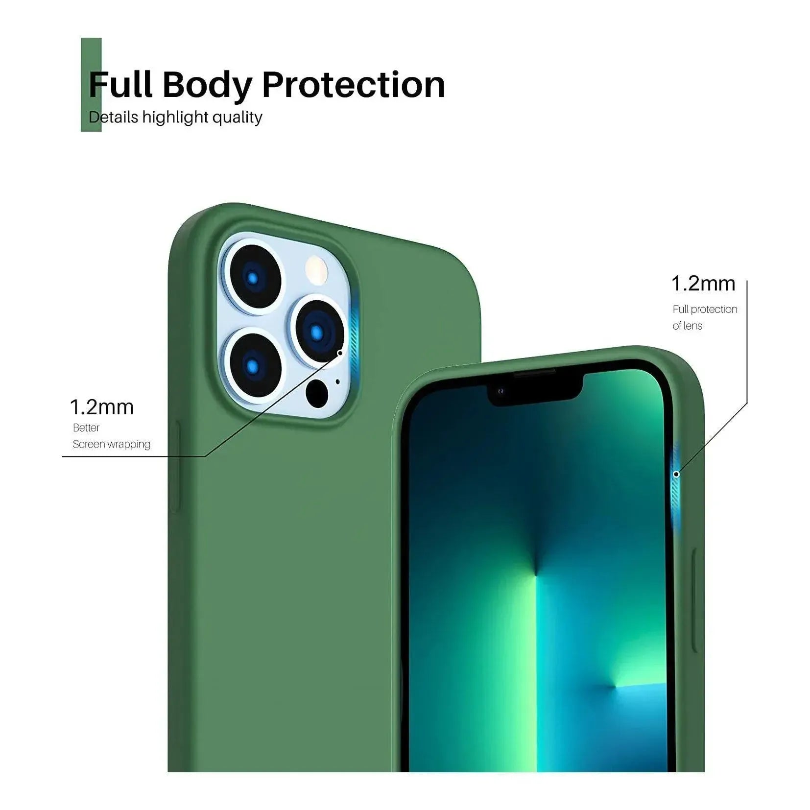 Liquid Silicone Case For Apple iPhone 13 Pro Max Luxury Shockproof Phone Cover Green