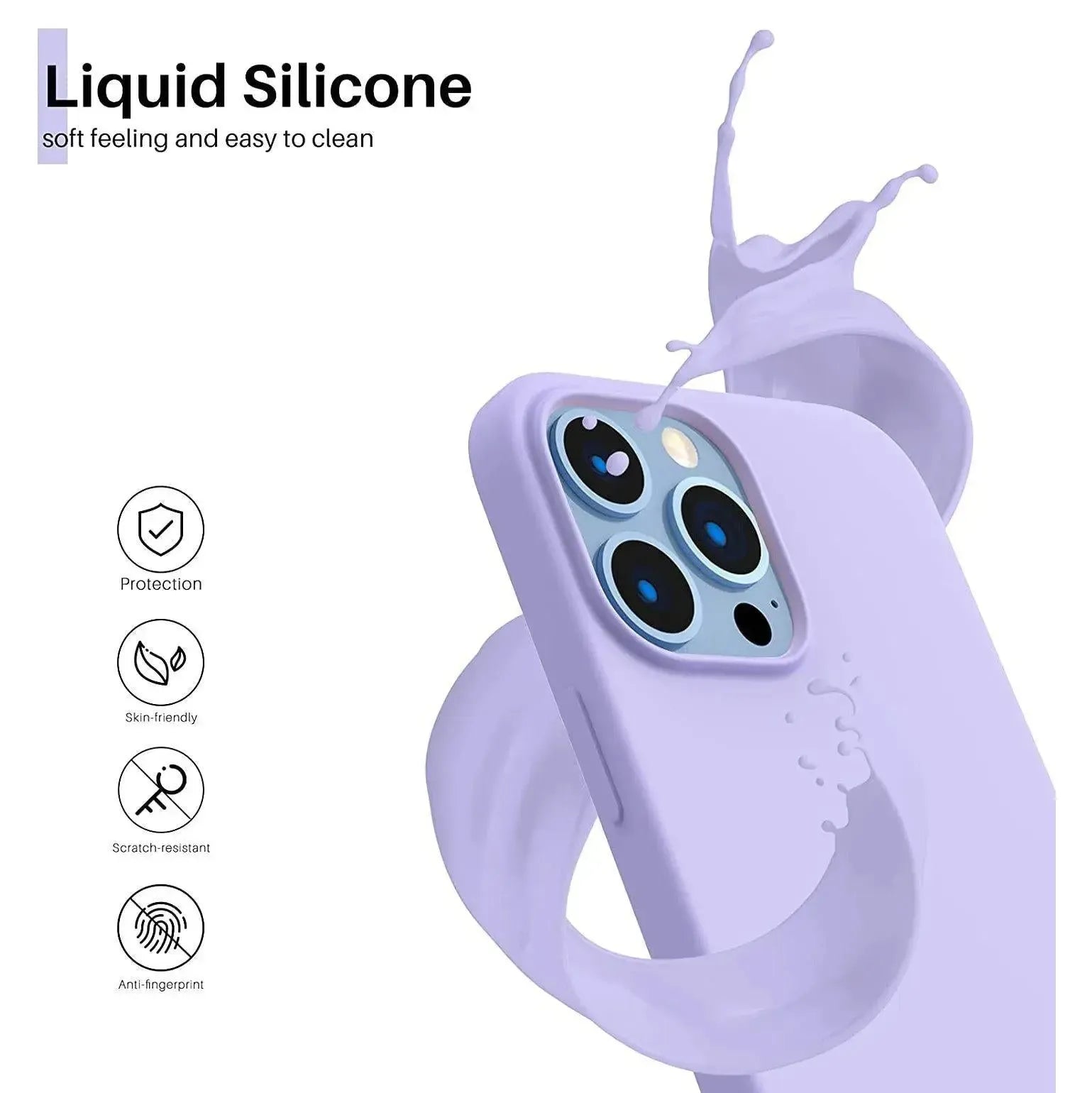 Liquid Silicone Case For Apple iPhone 13 Pro Max Luxury Shockproof Phone Cover - Lilac Purple