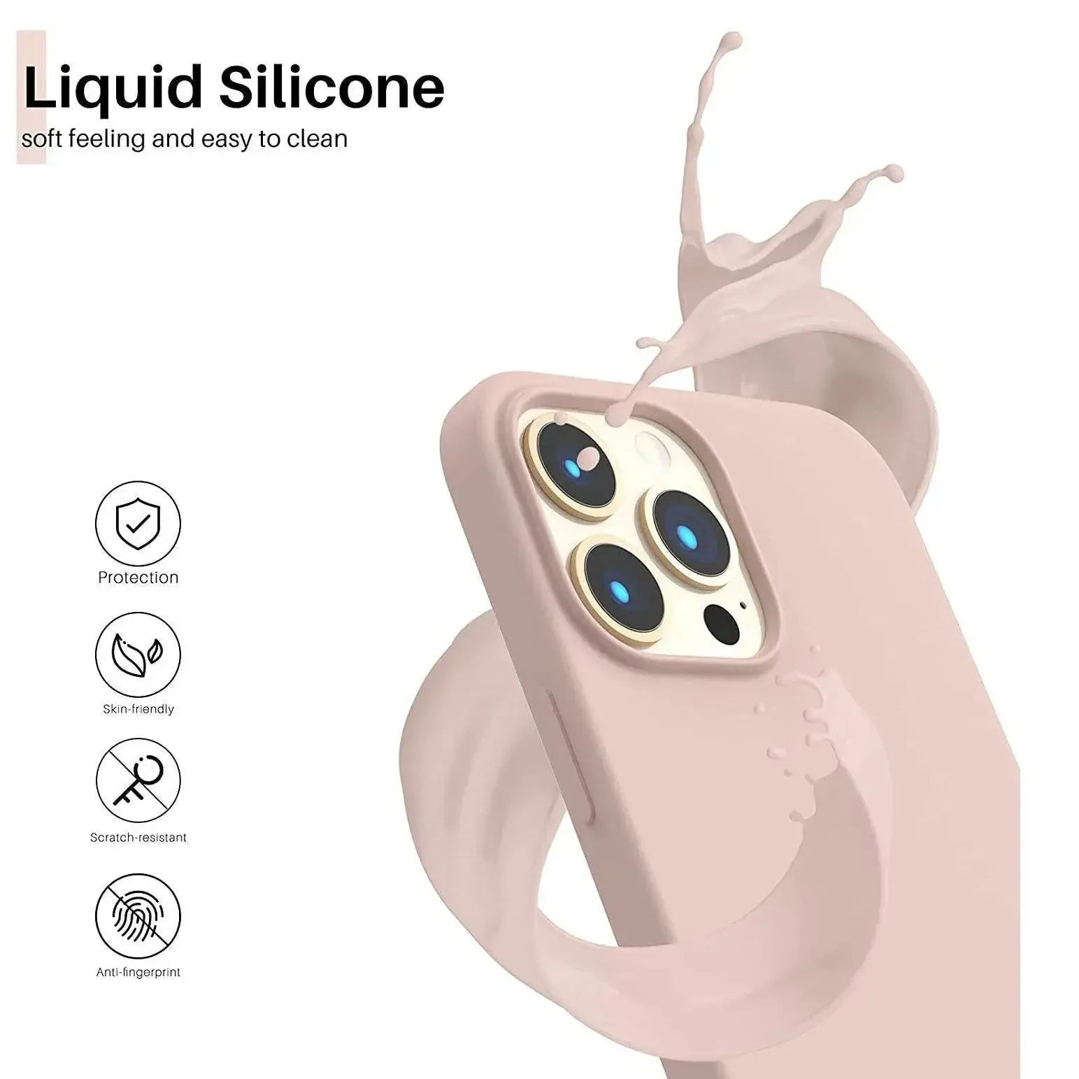 Liquid Silicone Case For Apple iPhone 13 Pro Max Luxury Shockproof Phone Cover - Pink Sand