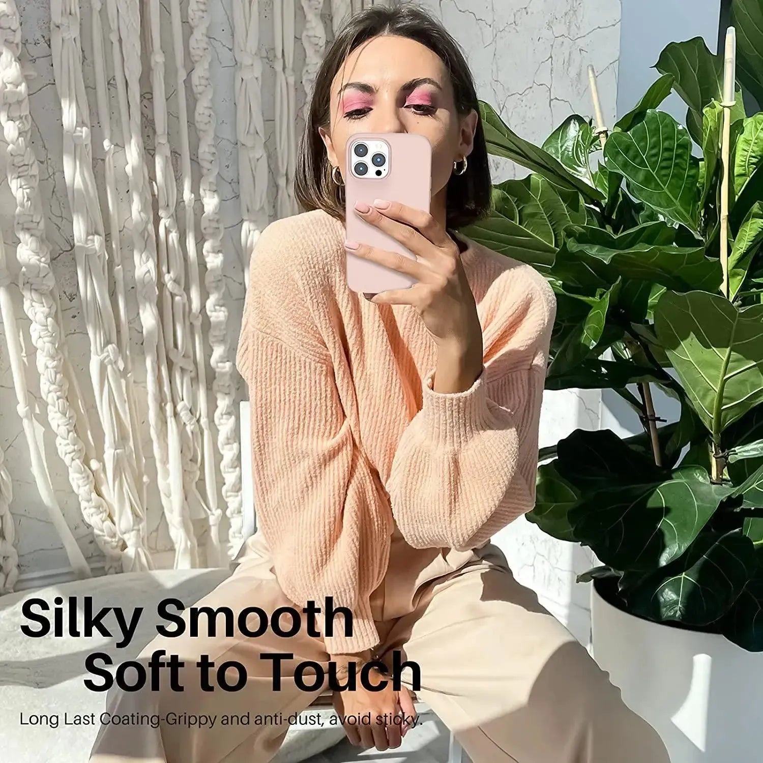 Liquid Silicone Case For Apple iPhone 13 Pro Max Luxury Shockproof Phone Cover - Pink Sand