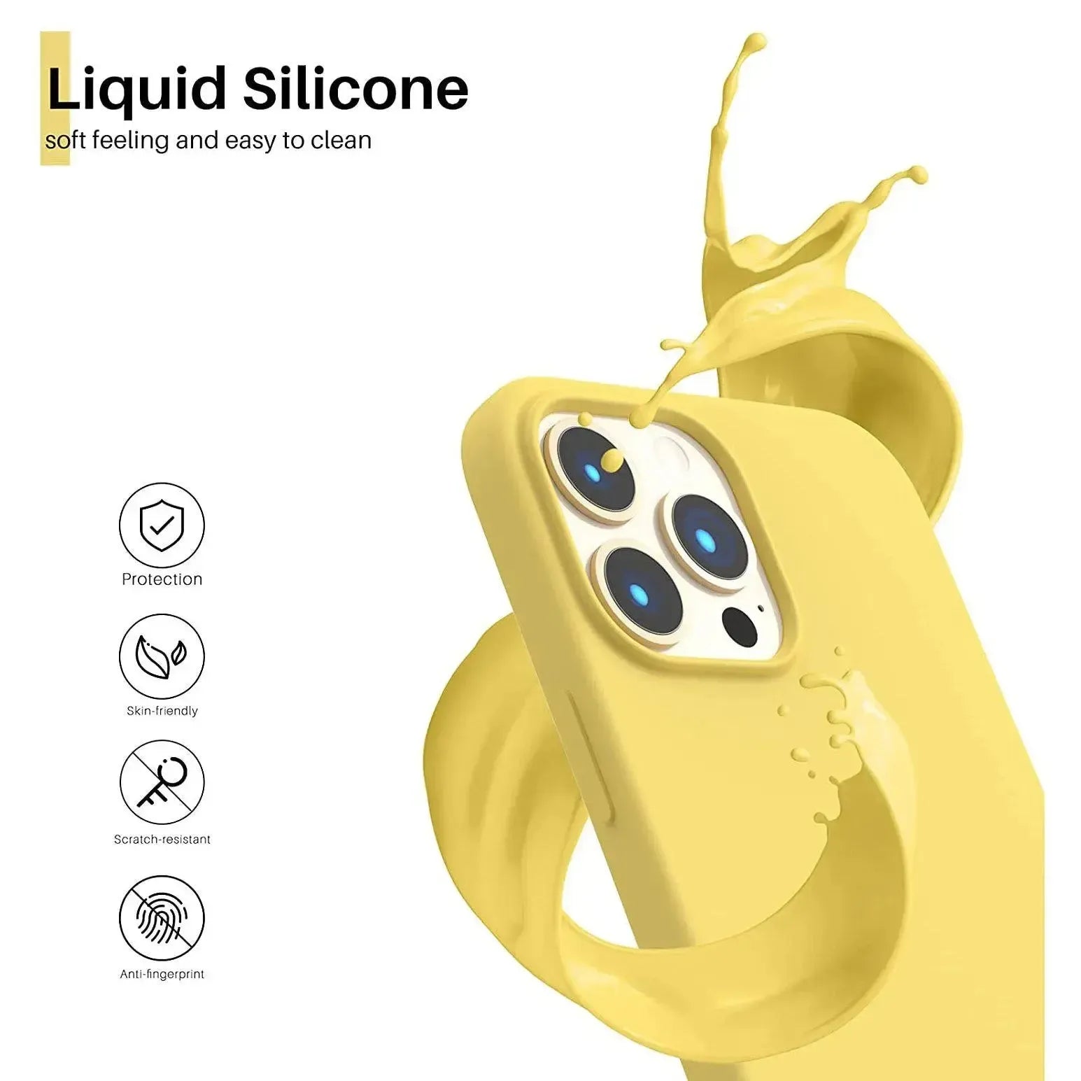Liquid Silicone Case For Apple iPhone 13 Pro Max Luxury Shockproof Phone Cover Yellow