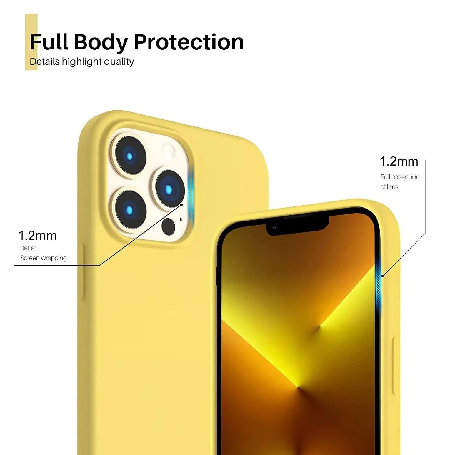 Liquid Silicone Case For Apple iPhone 13 Pro Max Luxury Shockproof Phone Cover Yellow