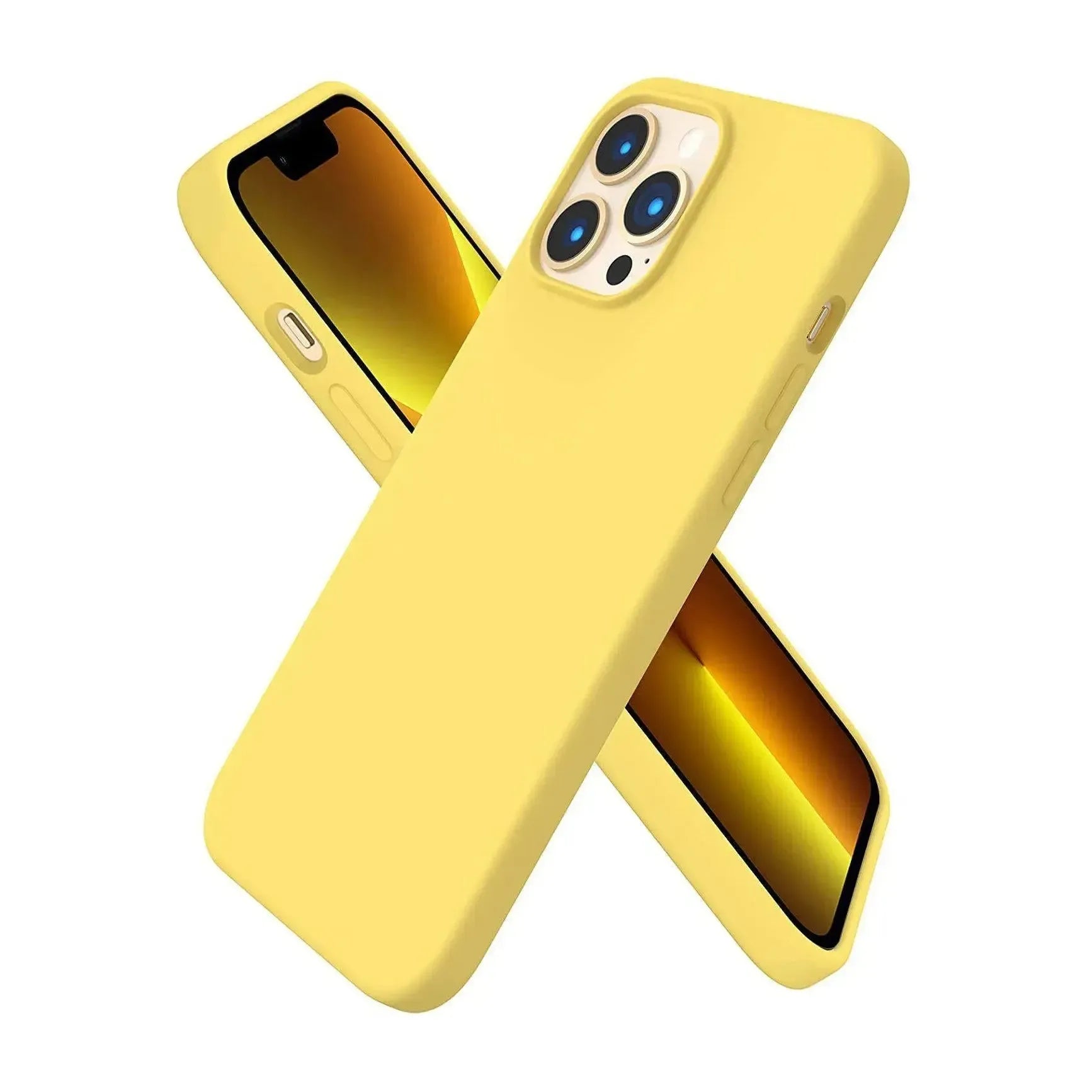 Liquid Silicone Case For Apple iPhone 13 Pro Max Luxury Shockproof Phone Cover Yellow
