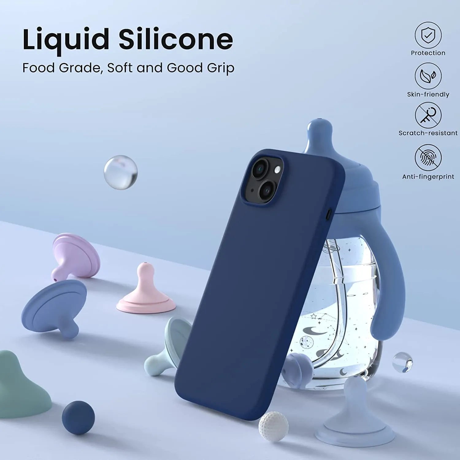 Liquid Silicone Case For Apple iPhone 14 Plus Luxury Thin Phone Cover Blue