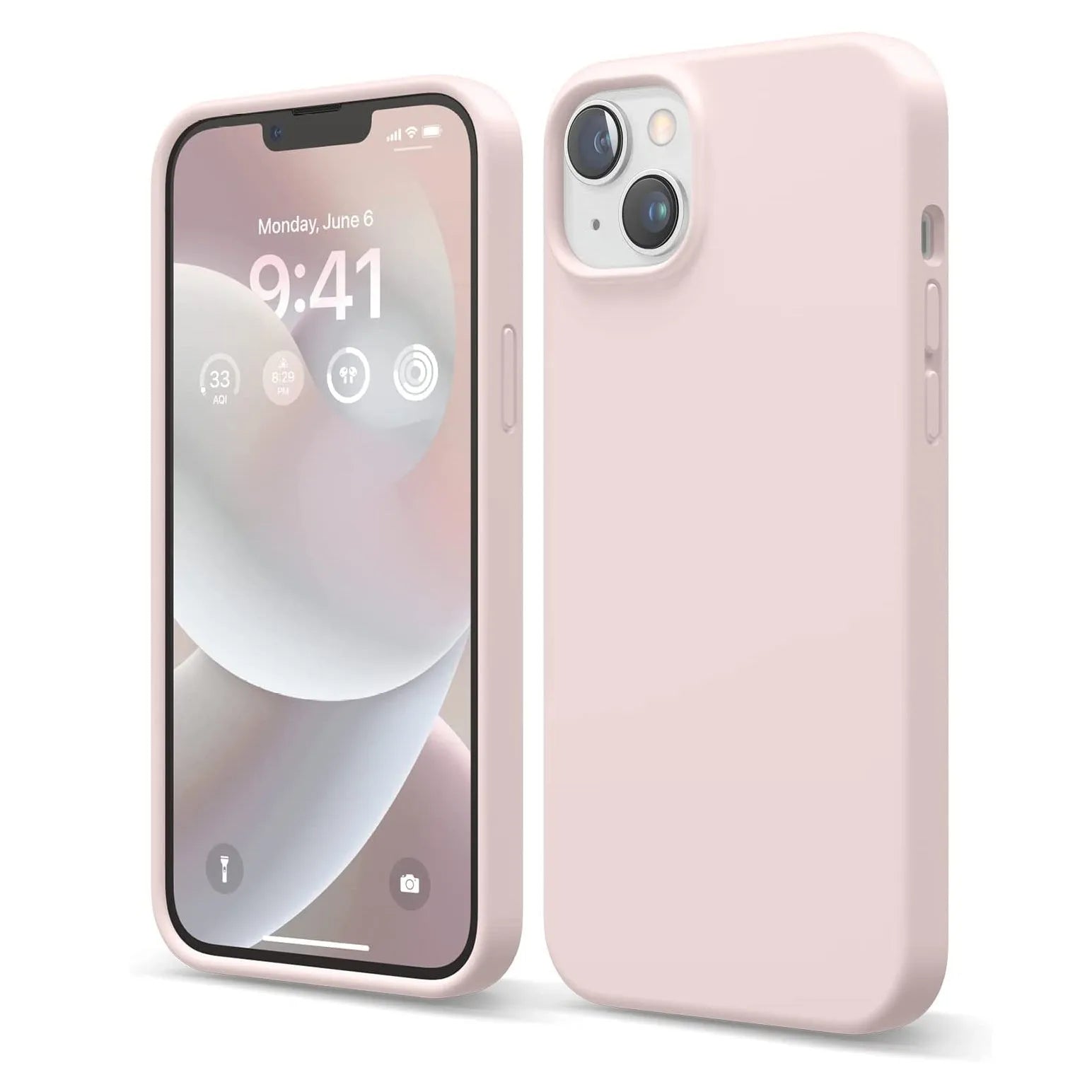 Liquid Silicone Case For Apple iPhone 14 Plus Luxury Thin Phone Cover Pink Sand