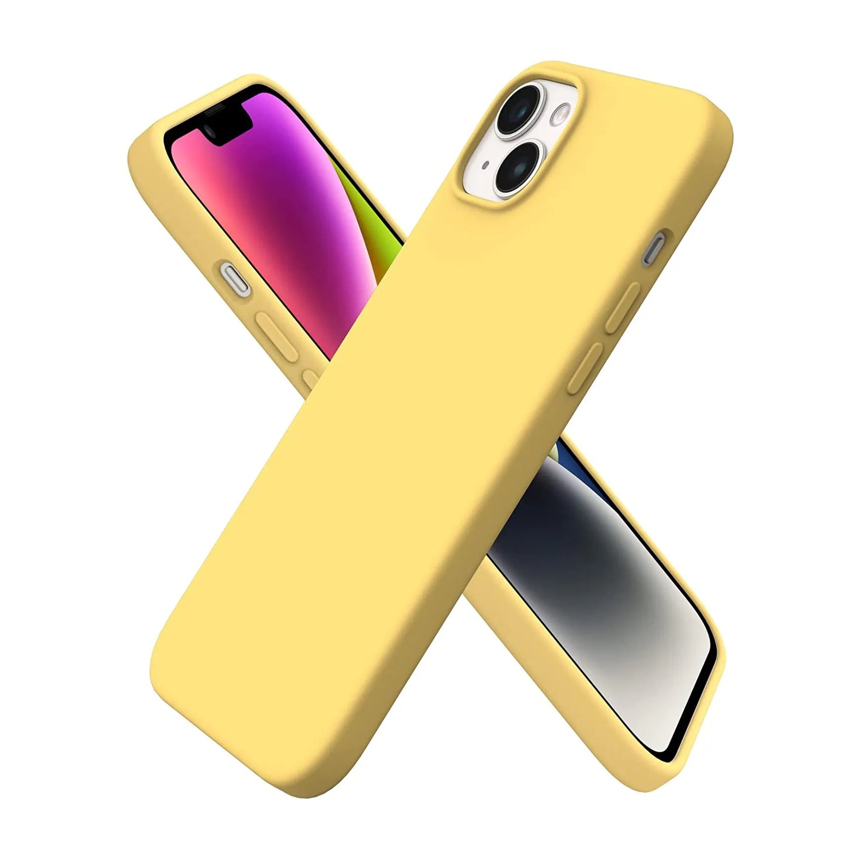 Liquid Silicone Case For Apple iPhone 14 Plus Luxury Thin Phone Cover Yellow