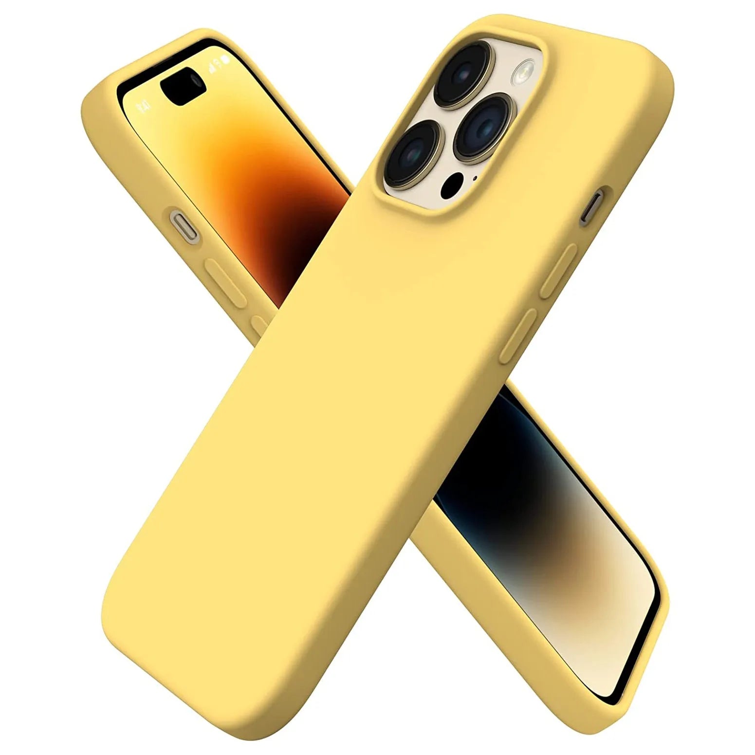 Liquid Silicone Case For Apple iPhone 14 Pro Luxury Thin Phone Cover Yellow