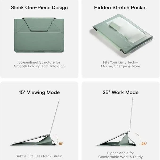 MOFT Carry Sleeve With Built-In Invisible Stand & Storage 16'' Seafoam