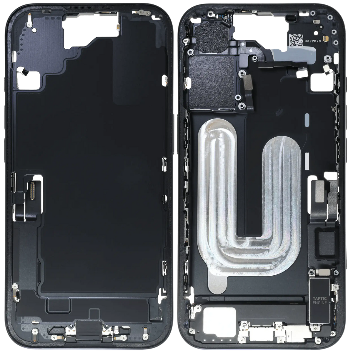 Mid Frame Housing W/ Charging Port Flex & Small Parts For I Phone 16 (Eu / Global Version) (Used Oem Pull: Grade B) (Black)