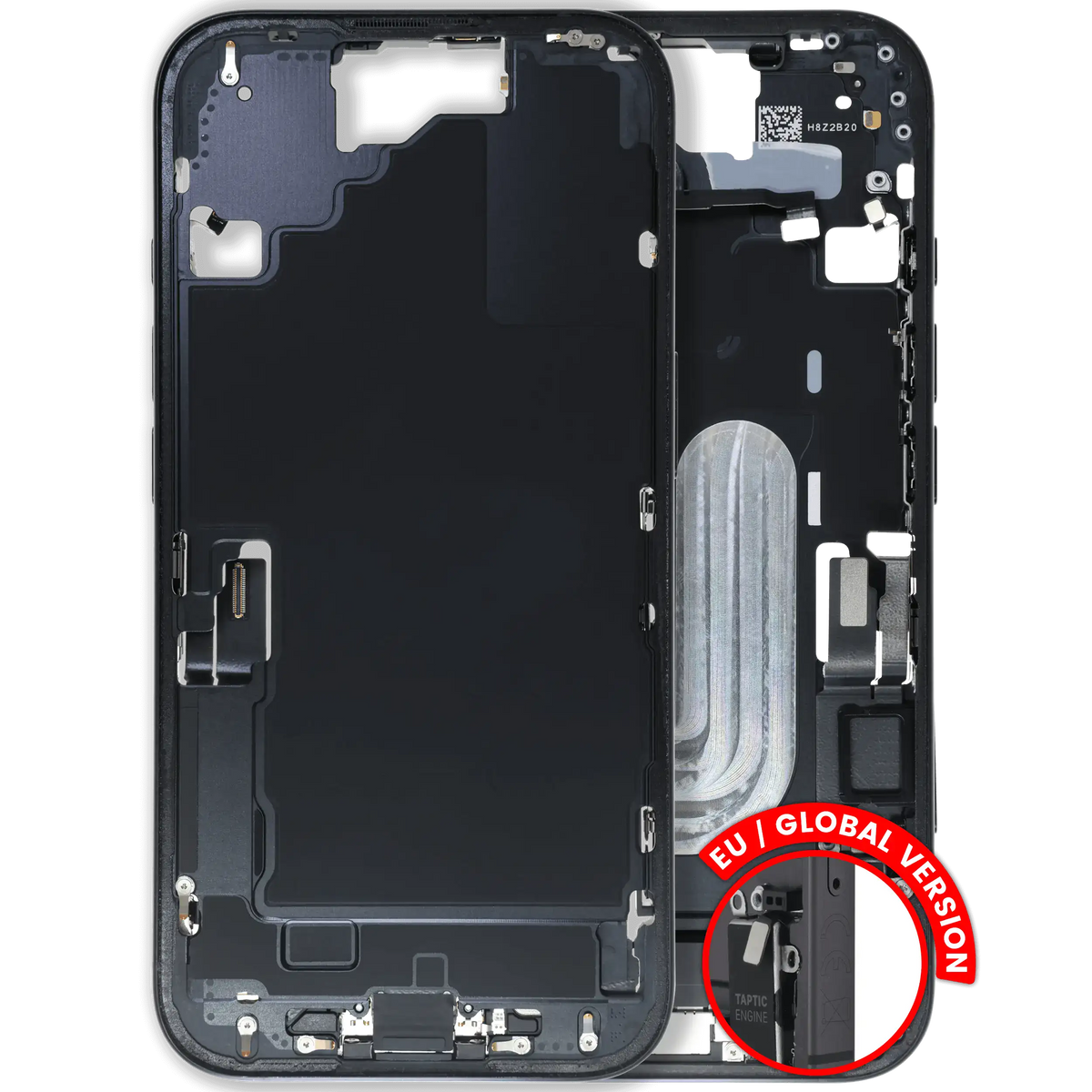 Mid Frame Housing W/ Charging Port Flex & Small Parts For I Phone 16 (Eu / Global Version) (Used Oem Pull: Grade B) (Black)