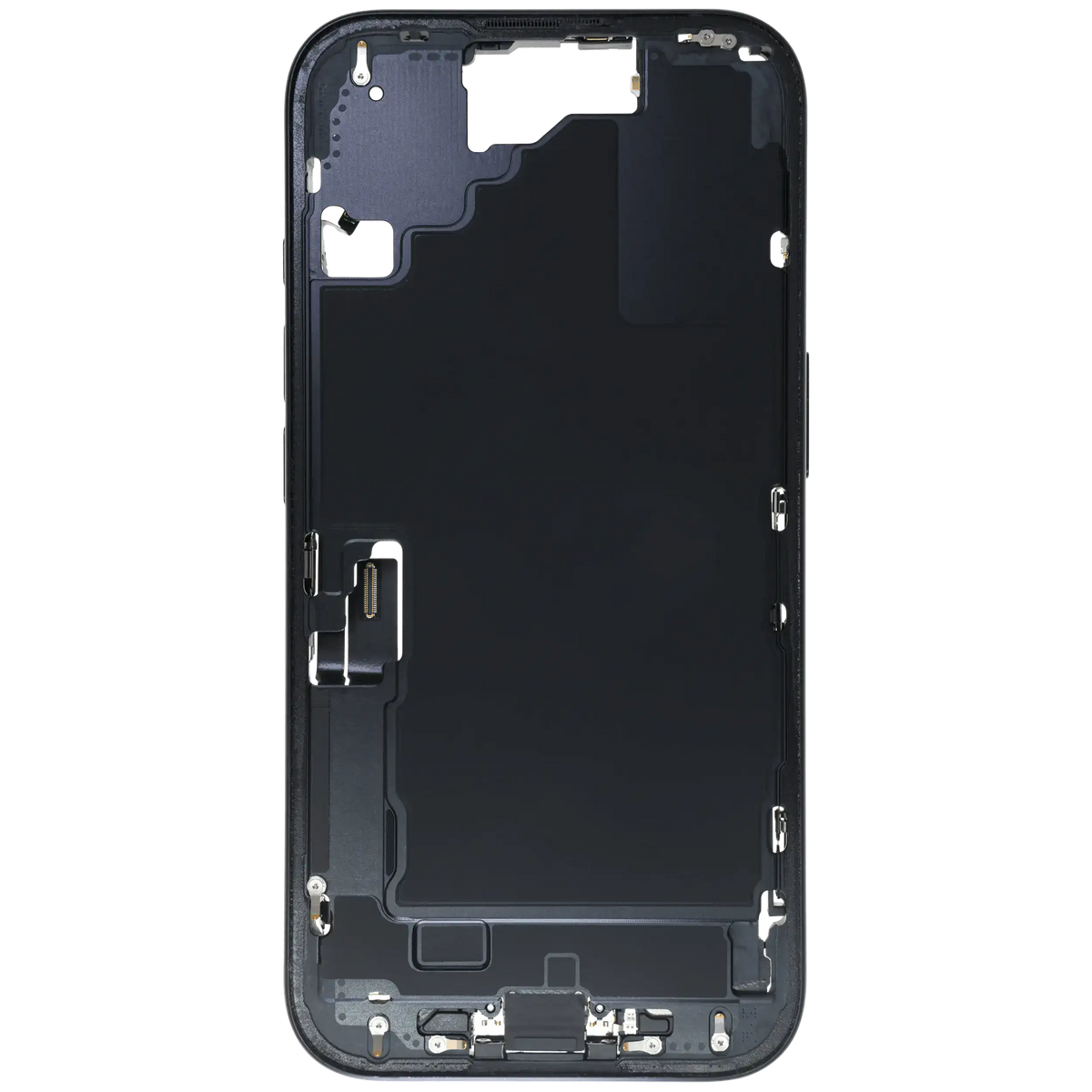 Mid Frame Housing W/ Charging Port Flex & Small Parts For I Phone 16 (Eu / Global Version) (Used Oem Pull: Grade B) (Black)