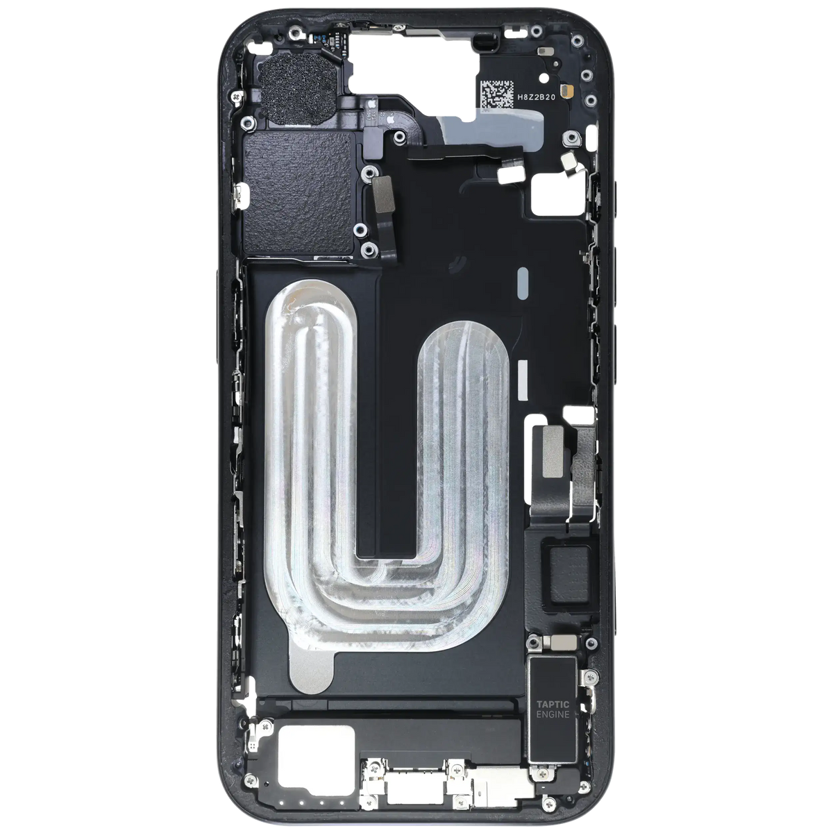 Mid Frame Housing W/ Charging Port Flex & Small Parts For I Phone 16 (Eu / Global Version) (Used Oem Pull: Grade B) (Black)
