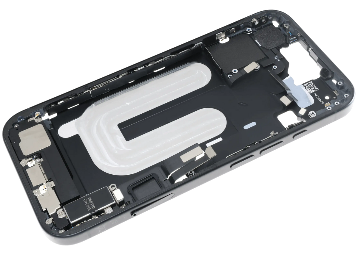 Mid Frame Housing W/ Charging Port Flex & Small Parts For I Phone 16 (Eu / Global Version) (Used Oem Pull: Grade B) (Black)