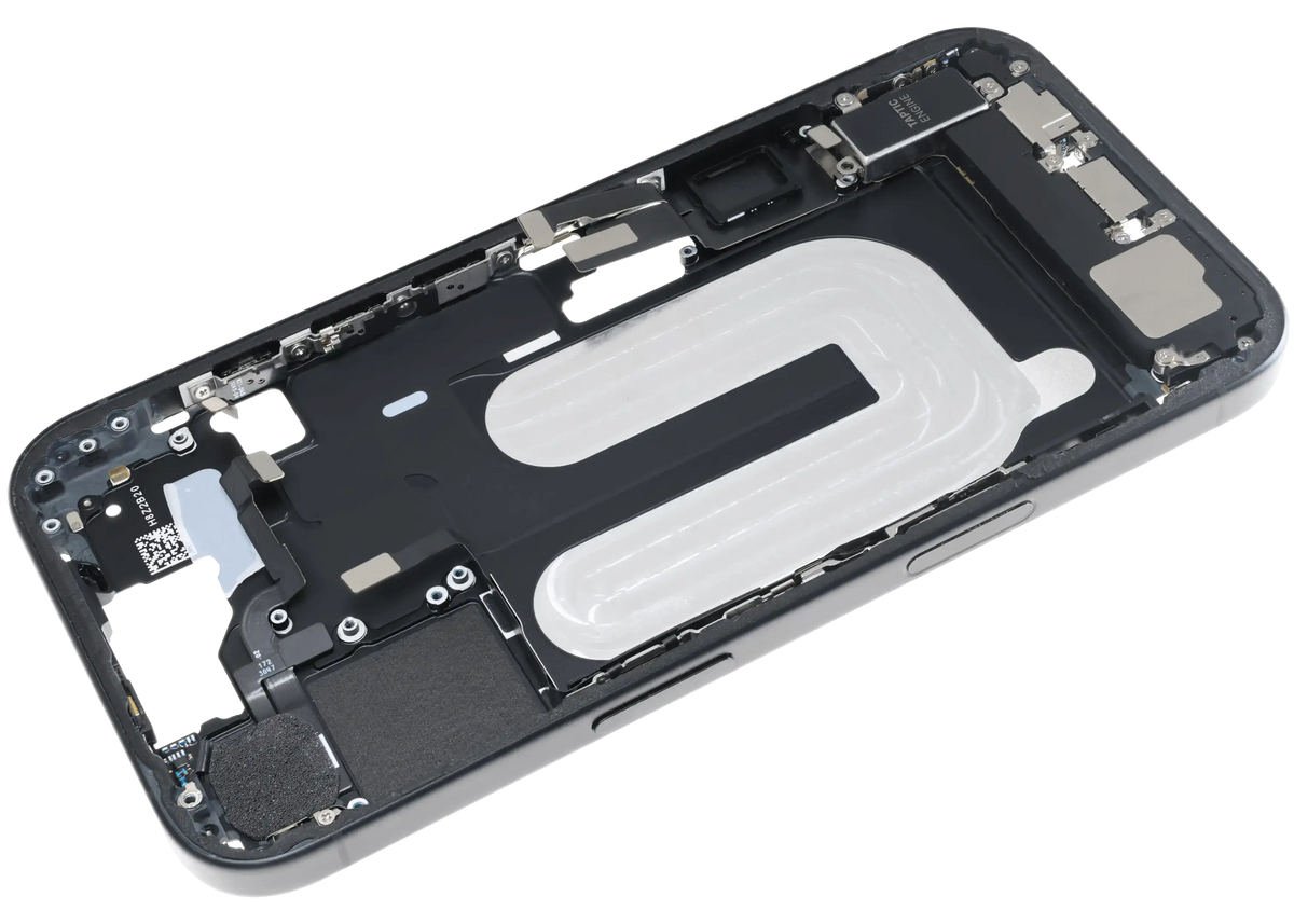 Mid Frame Housing W/ Charging Port Flex & Small Parts For I Phone 16 (Eu / Global Version) (Used Oem Pull: Grade B) (Black)