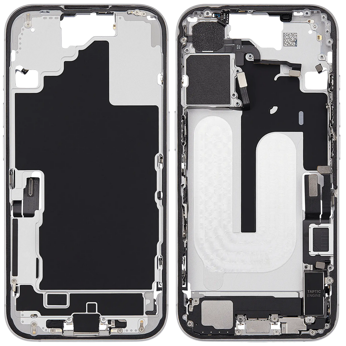 Mid Frame Housing W/ Charging Port Flex & Small Parts For I Phone 16 (Eu / Global Version) (Used Oem Pull: Grade B) (White)
