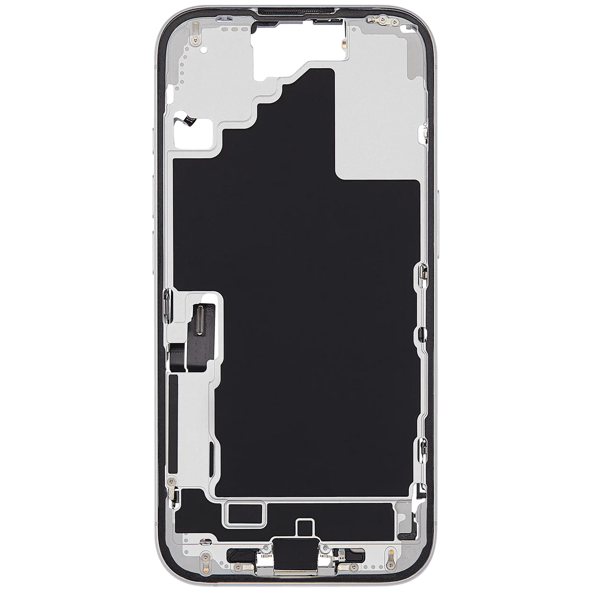 Mid Frame Housing W/ Charging Port Flex & Small Parts For I Phone 16 (Eu / Global Version) (Used Oem Pull: Grade B) (White)