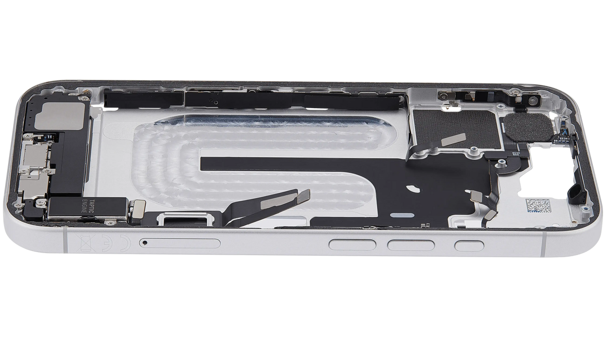 Mid Frame Housing W/ Charging Port Flex & Small Parts For I Phone 16 (Eu / Global Version) (Used Oem Pull: Grade B) (White)