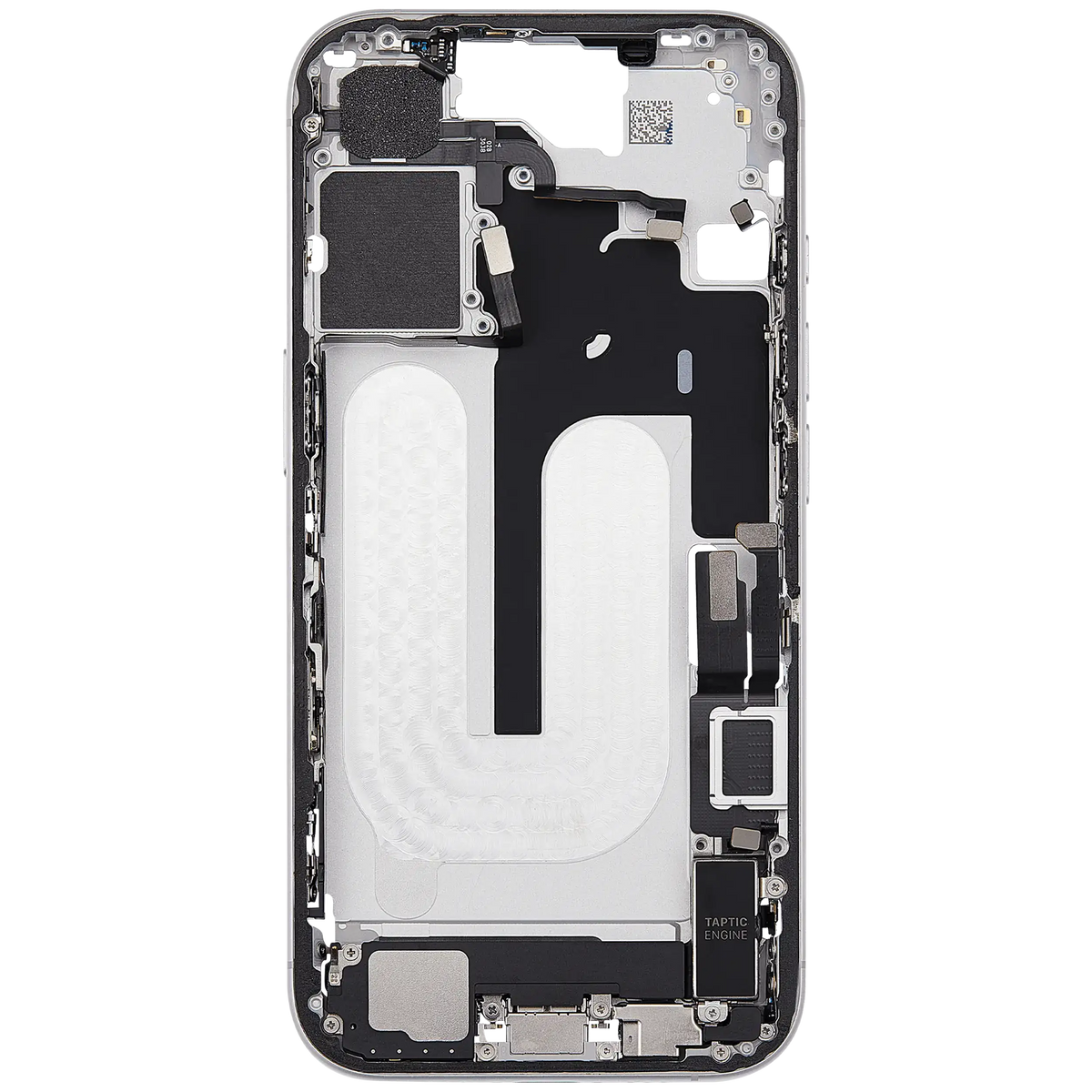 Mid Frame Housing W/ Charging Port Flex & Small Parts For I Phone 16 (Eu / Global Version) (Used Oem Pull: Grade C) (White)