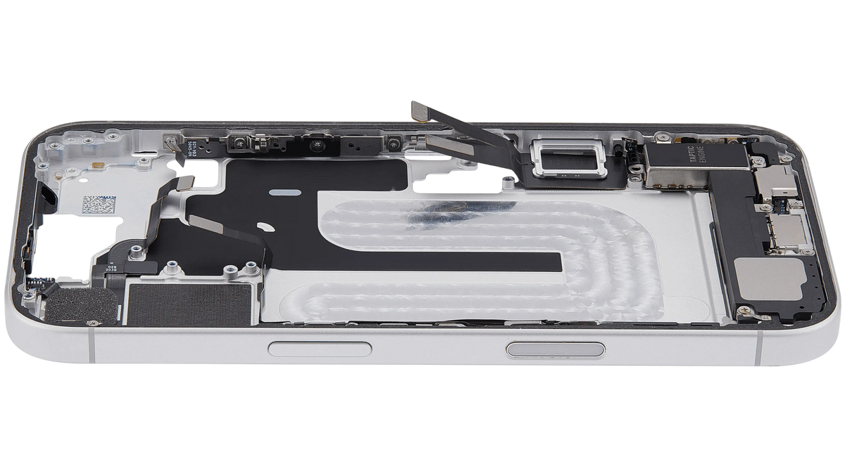 Mid Frame Housing W/ Charging Port Flex & Small Parts For I Phone 16 (Eu / Global Version) (Used Oem Pull: Grade C) (White)