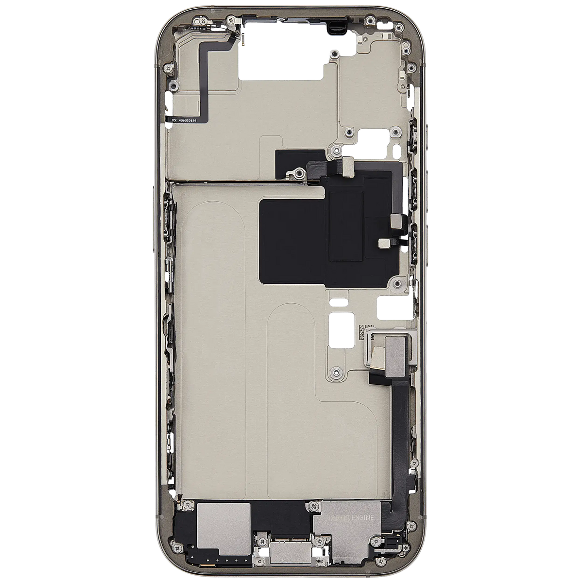 Mid Frame Housing W/ Charging Port Flex & Small Parts For I Phone 16 Pro (Eu / Global Version) (Used Oem Pull: Grade A) (Natural Titanium)