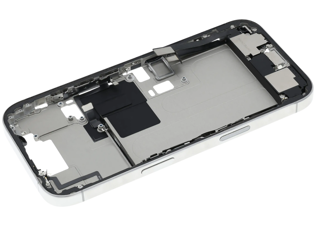 Mid Frame Housing W/ Charging Port Flex & Small Parts For I Phone 16 Pro (Eu / Global Version) (Used Oem Pull: Grade A) (White Titanium)