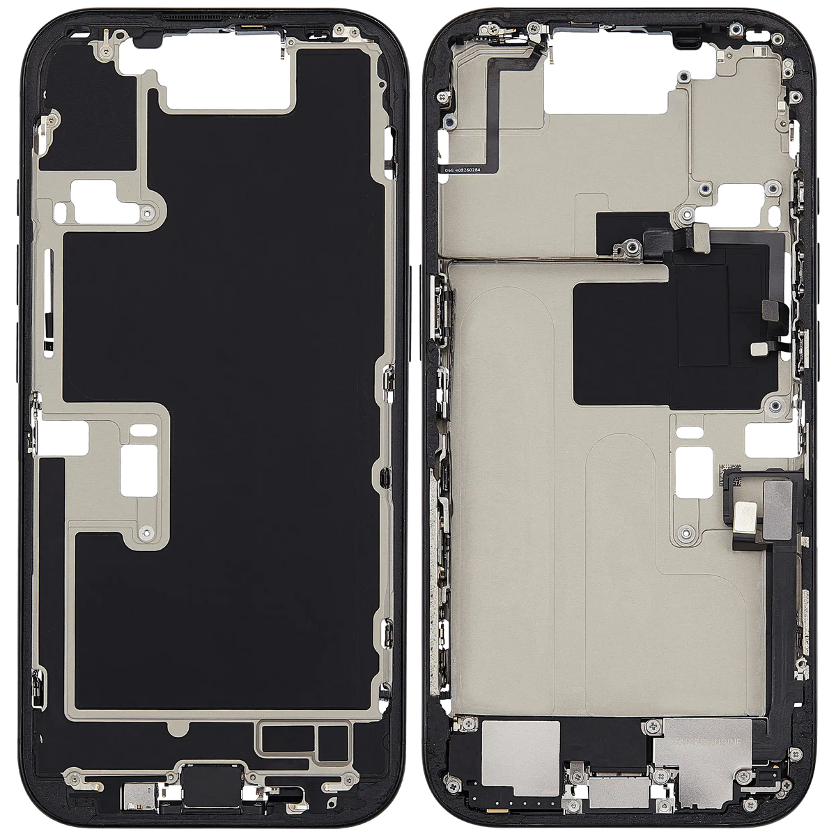 Mid Frame Housing W/ Charging Port Flex & Small Parts For I Phone 16 Pro (Eu / Global Version) (Used Oem Pull: Grade B) (Black Titanium)