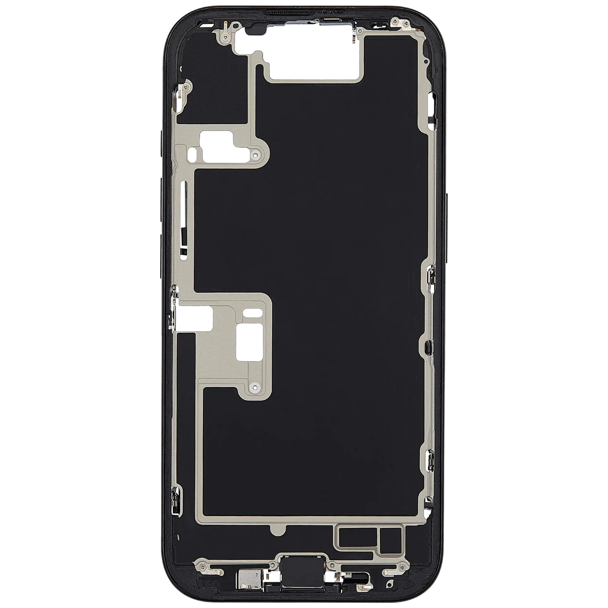 Mid Frame Housing W/ Charging Port Flex & Small Parts For I Phone 16 Pro (Eu / Global Version) (Used Oem Pull: Grade B) (Black Titanium)