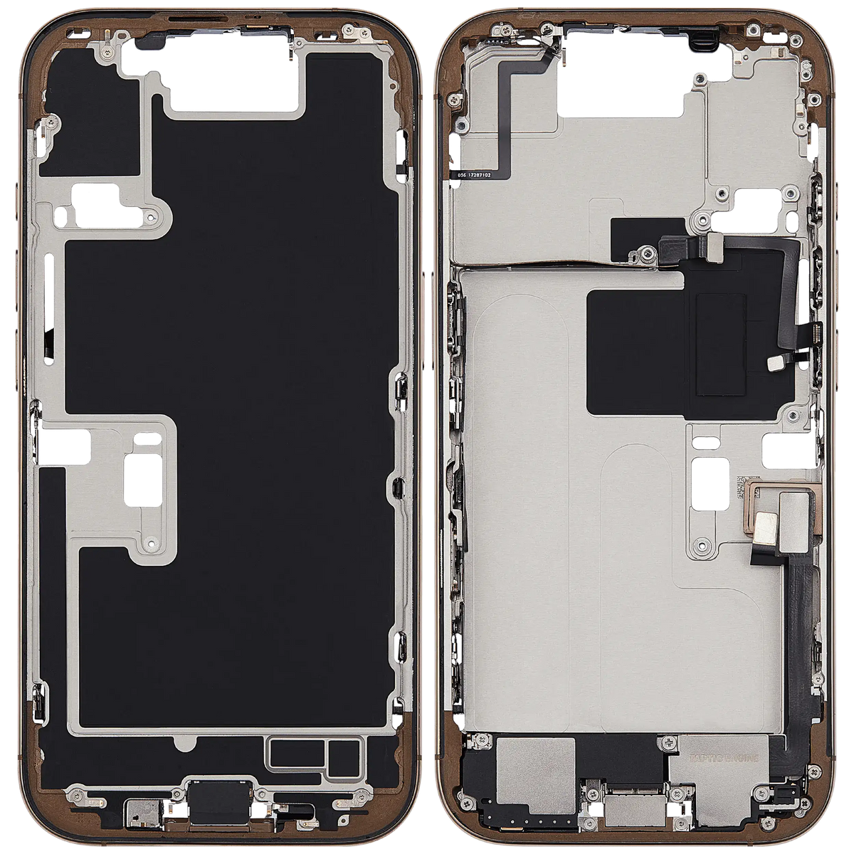 Mid Frame Housing W/ Charging Port Flex & Small Parts For I Phone 16 Pro (Eu / Global Version) (Used Oem Pull: Grade B) (Desert Titanium)