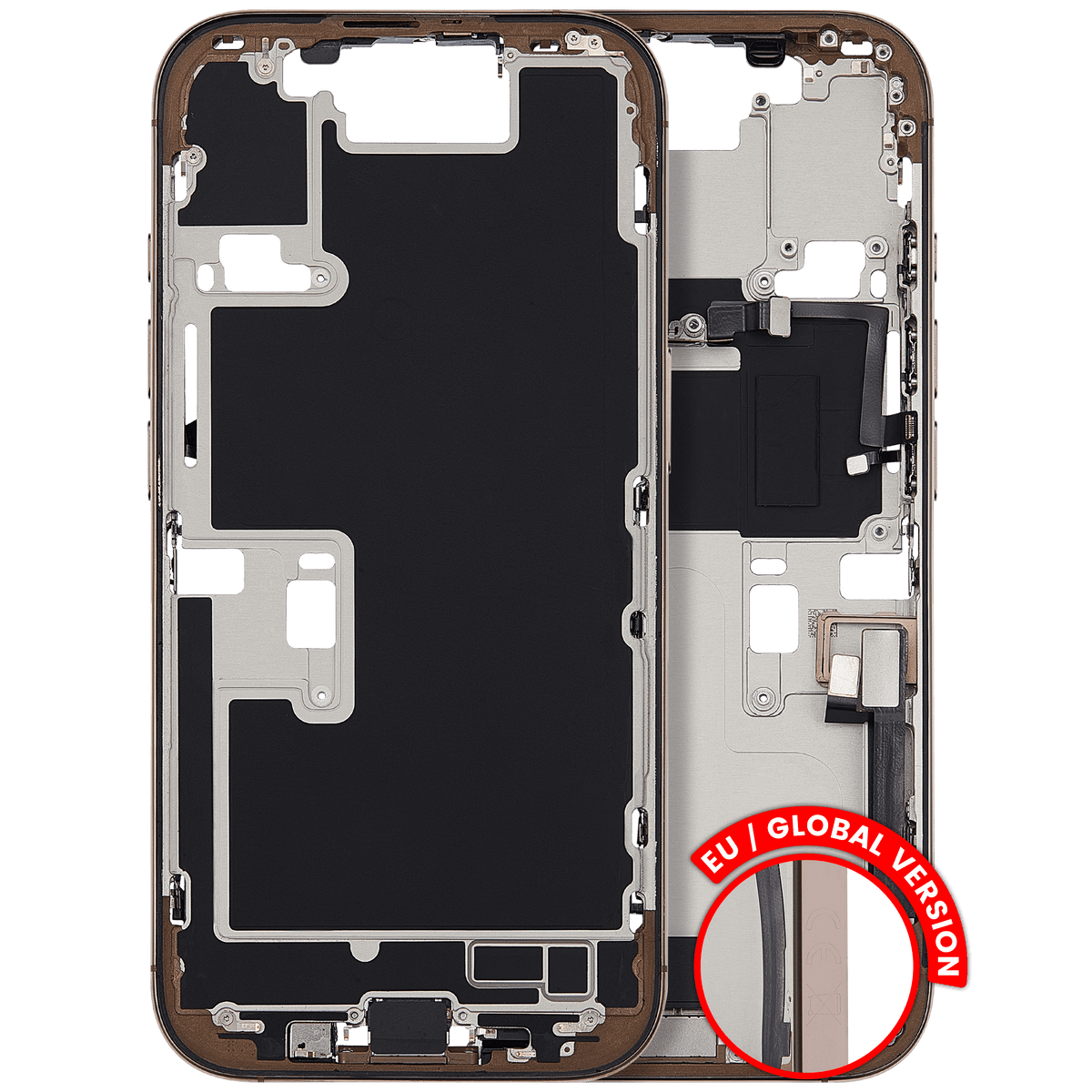 Mid Frame Housing W/ Charging Port Flex & Small Parts For I Phone 16 Pro (Eu / Global Version) (Used Oem Pull: Grade B) (Desert Titanium)