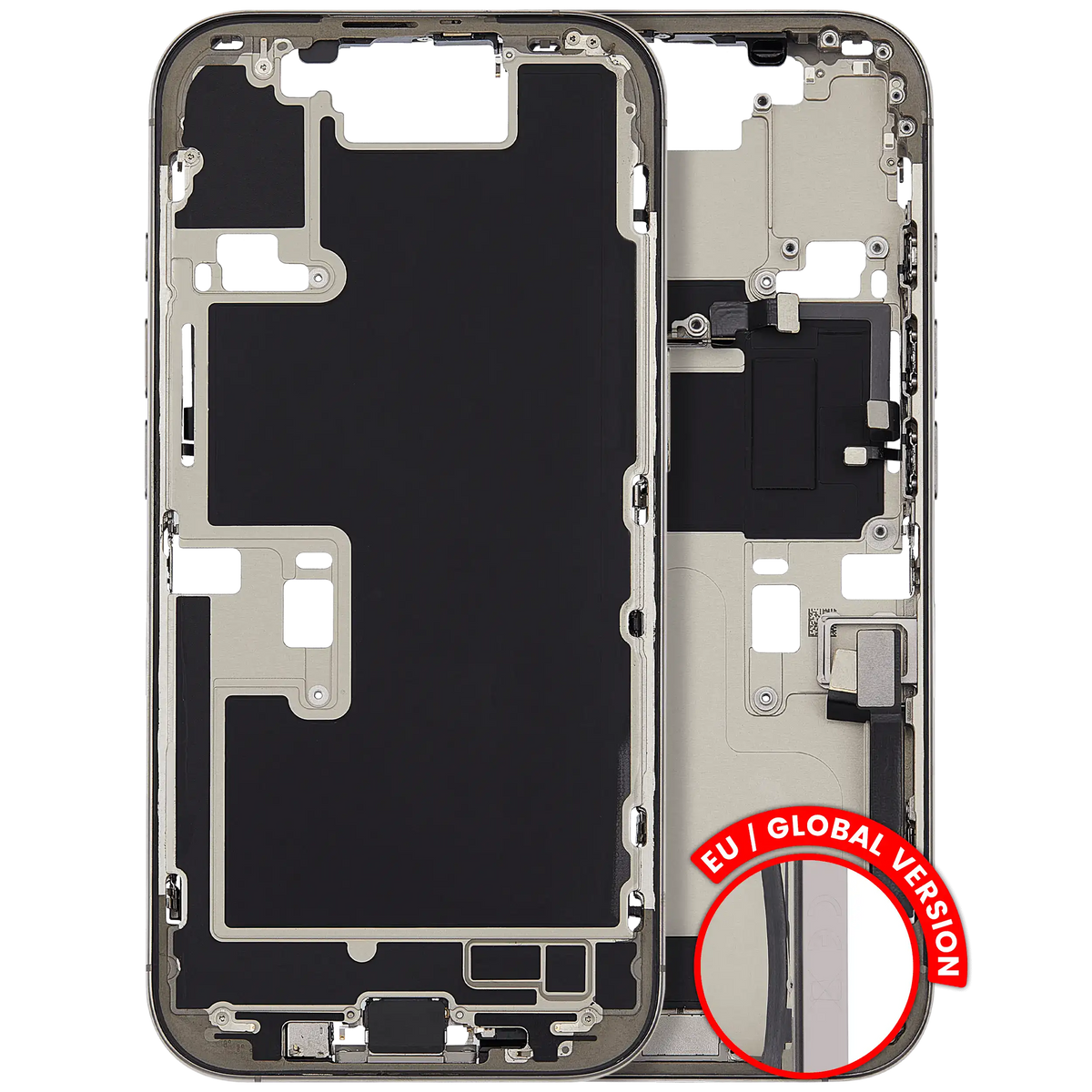 Mid Frame Housing W/ Charging Port Flex & Small Parts For I Phone 16 Pro (Eu / Global Version) (Used Oem Pull: Grade B) (Natural Titanium)