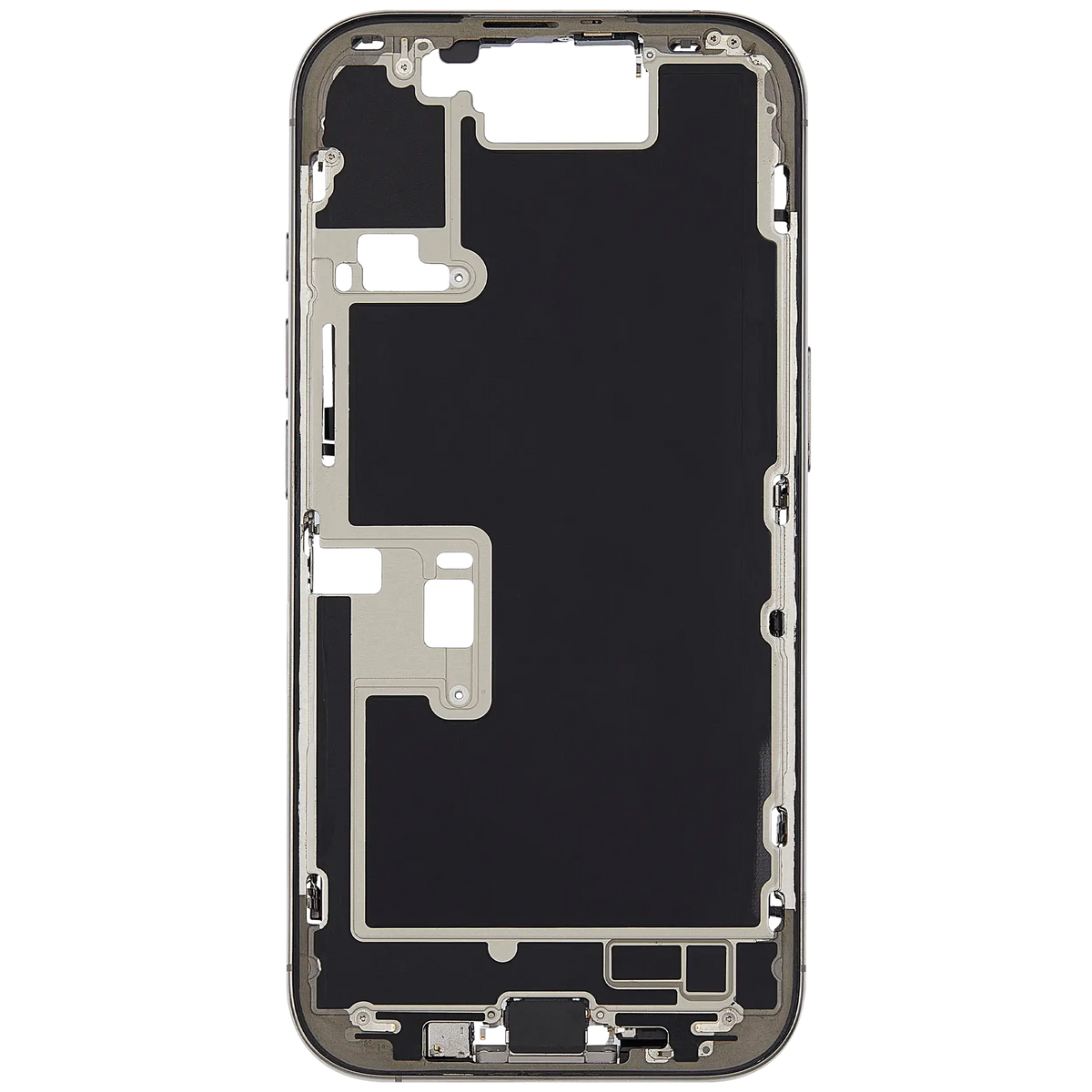 Mid Frame Housing W/ Charging Port Flex & Small Parts For I Phone 16 Pro (Eu / Global Version) (Used Oem Pull: Grade B) (Natural Titanium)