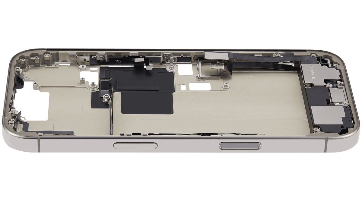 Mid Frame Housing W/ Charging Port Flex & Small Parts For I Phone 16 Pro (Eu / Global Version) (Used Oem Pull: Grade B) (Natural Titanium)