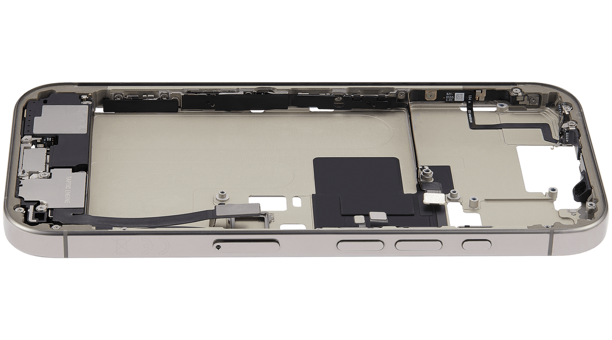 Mid Frame Housing W/ Charging Port Flex & Small Parts For I Phone 16 Pro (Eu / Global Version) (Used Oem Pull: Grade B) (Natural Titanium)