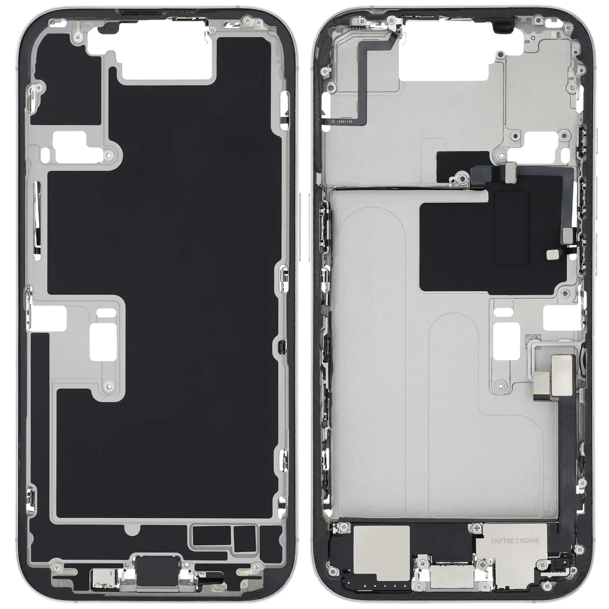 Mid Frame Housing W/ Charging Port Flex & Small Parts For I Phone 16 Pro (Eu / Global Version) (Used Oem Pull: Grade B) (White Titanium)