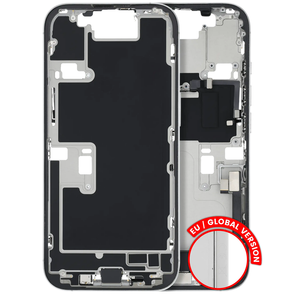Mid Frame Housing W/ Charging Port Flex & Small Parts For I Phone 16 Pro (Eu / Global Version) (Used Oem Pull: Grade B) (White Titanium)