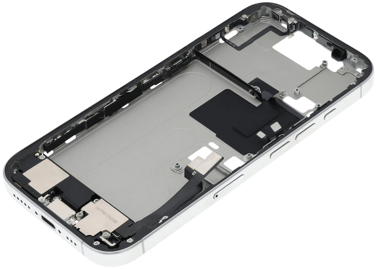 Mid Frame Housing W/ Charging Port Flex & Small Parts For I Phone 16 Pro (Eu / Global Version) (Used Oem Pull: Grade B) (White Titanium)