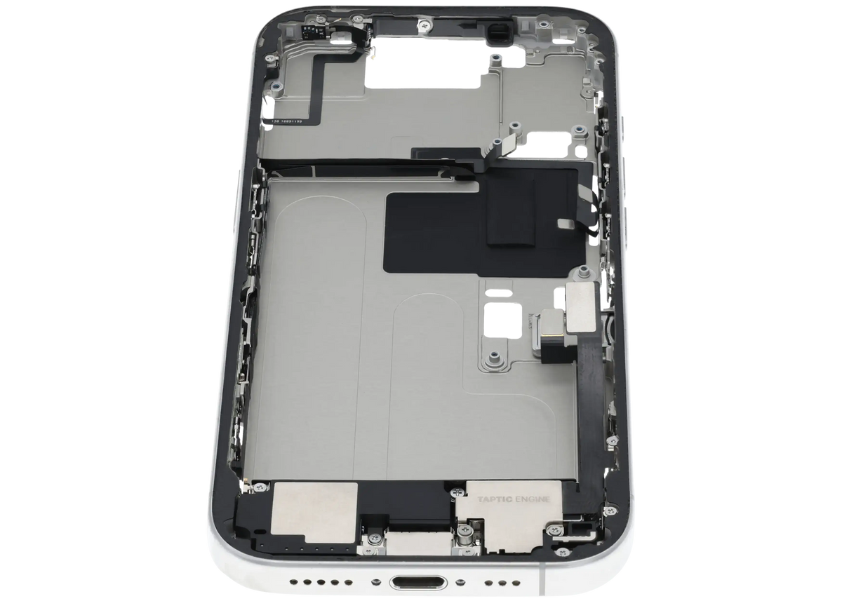 Mid Frame Housing W/ Charging Port Flex & Small Parts For I Phone 16 Pro (Eu / Global Version) (Used Oem Pull: Grade B) (White Titanium)