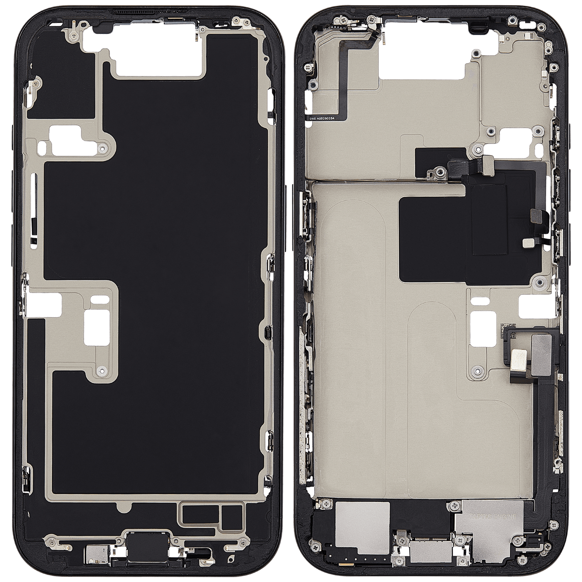 Mid Frame Housing W/ Charging Port Flex & Small Parts For I Phone 16 Pro (Eu / Global Version) (Used Oem Pull: Grade C) (Black Titanium)