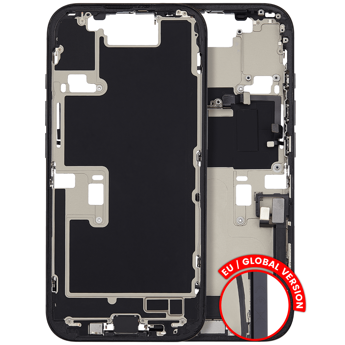 Mid Frame Housing W/ Charging Port Flex & Small Parts For I Phone 16 Pro (Eu / Global Version) (Used Oem Pull: Grade C) (Black Titanium)