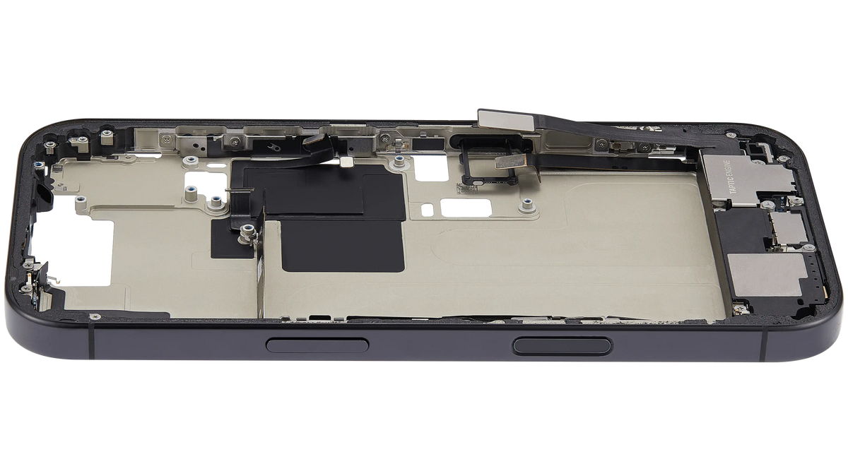 Mid Frame Housing W/ Charging Port Flex & Small Parts For I Phone 16 Pro (Eu / Global Version) (Used Oem Pull: Grade C) (Black Titanium)