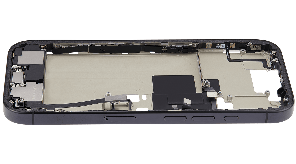 Mid Frame Housing W/ Charging Port Flex & Small Parts For I Phone 16 Pro (Eu / Global Version) (Used Oem Pull: Grade C) (Black Titanium)