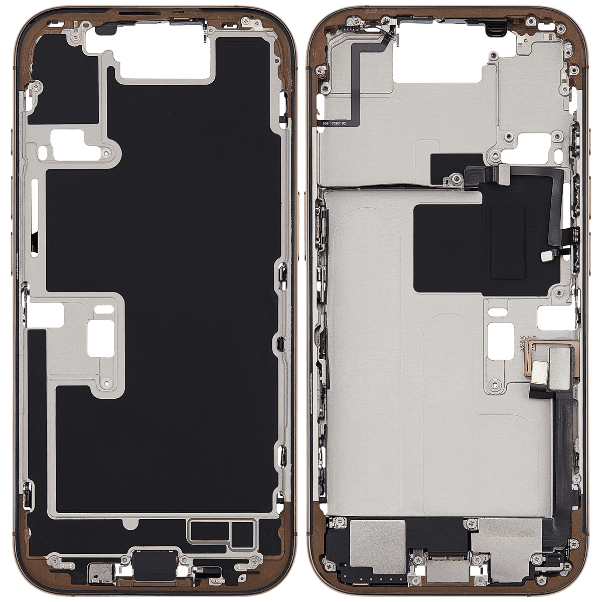 Mid Frame Housing W/ Charging Port Flex & Small Parts For I Phone 16 Pro (Eu / Global Version) (Used Oem Pull: Grade C) (Desert Titanium)