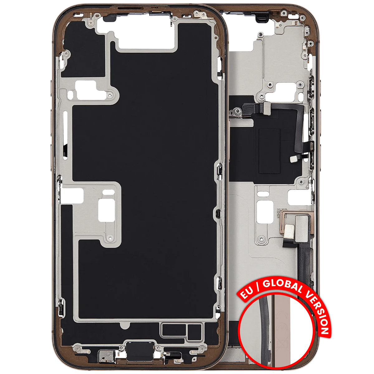 Mid Frame Housing W/ Charging Port Flex & Small Parts For I Phone 16 Pro (Eu / Global Version) (Used Oem Pull: Grade C) (Desert Titanium)