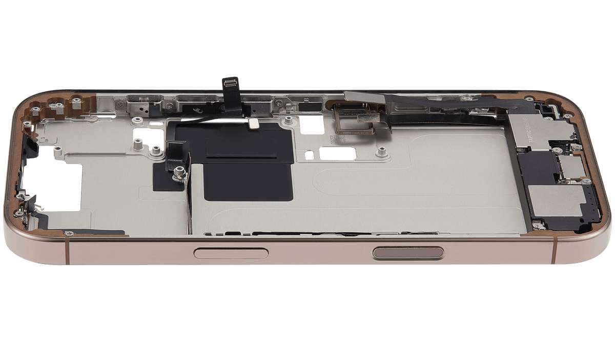 Mid Frame Housing W/ Charging Port Flex & Small Parts For I Phone 16 Pro (Eu / Global Version) (Used Oem Pull: Grade C) (Desert Titanium)