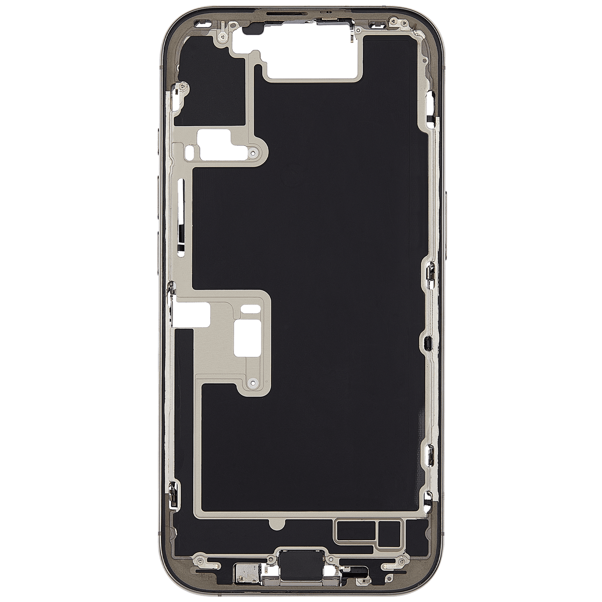 Mid Frame Housing W/ Charging Port Flex & Small Parts For I Phone 16 Pro (Eu / Global Version) (Used Oem Pull: Grade C) (Natural Titanium)