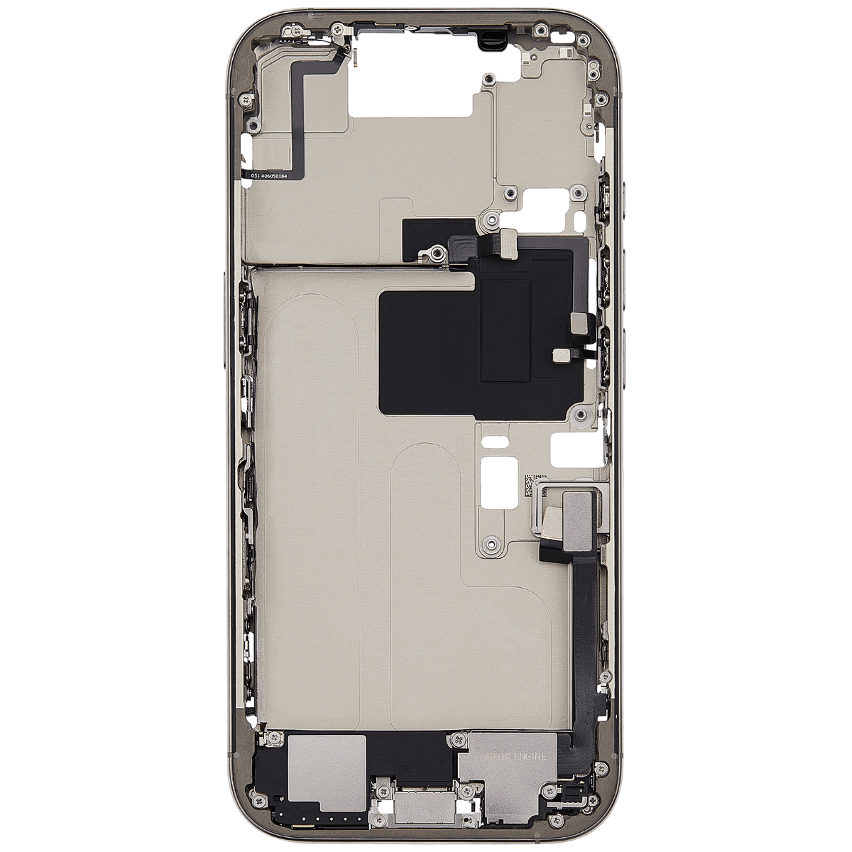 Mid Frame Housing W/ Charging Port Flex & Small Parts For I Phone 16 Pro (Eu / Global Version) (Used Oem Pull: Grade C) (Natural Titanium)