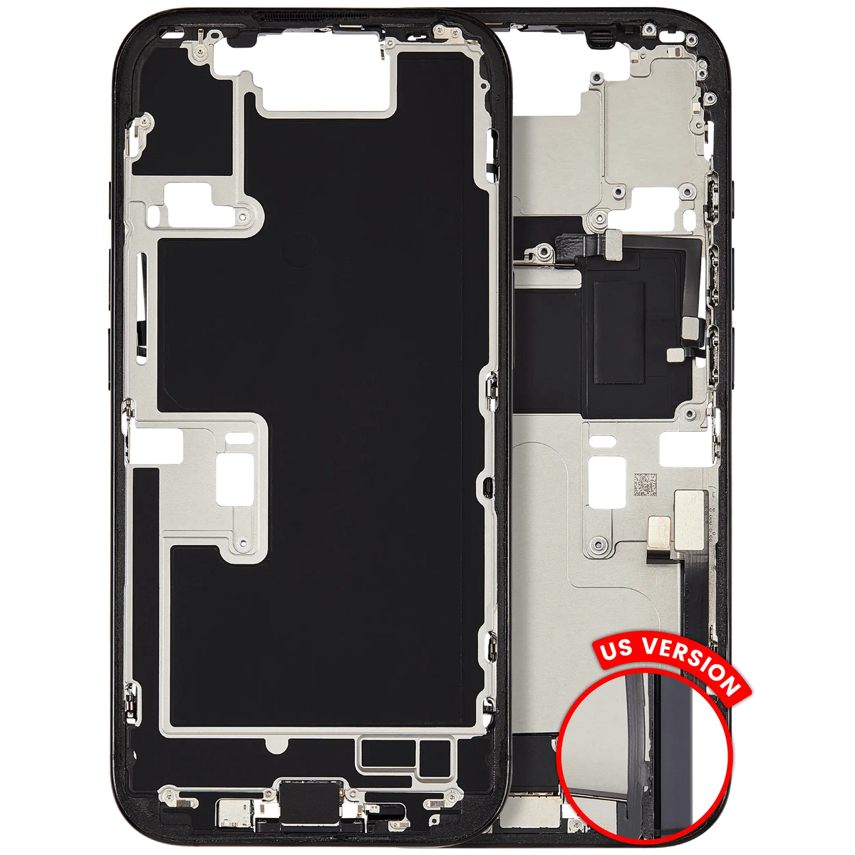 Mid Frame Housing W/ Charging Port Flex & Small Parts For I Phone 16 Pro (Us Version) (Used Oem Pull: Grade A) (Black Titanium)