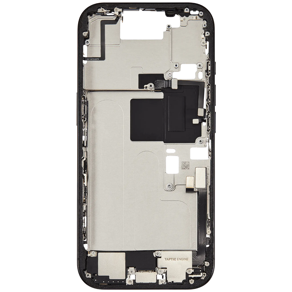 Mid Frame Housing W/ Charging Port Flex & Small Parts For I Phone 16 Pro (Us Version) (Used Oem Pull: Grade A) (Black Titanium)