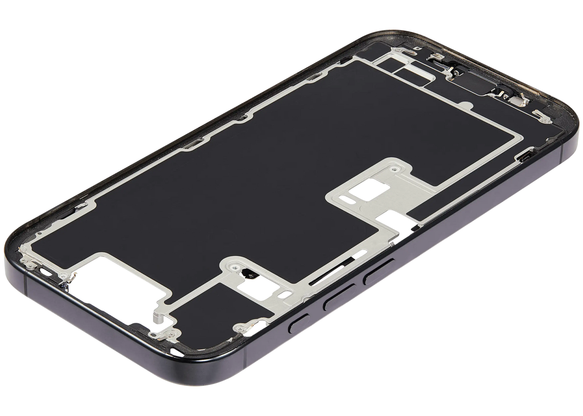 Mid Frame Housing W/ Charging Port Flex & Small Parts For I Phone 16 Pro (Us Version) (Used Oem Pull: Grade A) (Black Titanium)